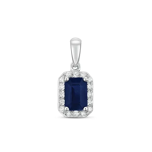 Diamond and Sapphire Octagon Pendant 9ct White Gold